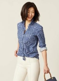 Womens Tops JMcLaughlin Lois Shirt in Beatriz Spot NavyBlueBlue Albert Lemos at J. McLaughlin